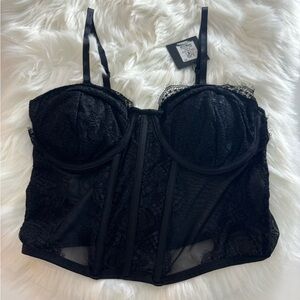 Crop top , Crop top, black, size L, combined transparent fabric and elastic lace